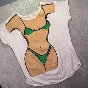 Unbranded Mens T-Shirt One Size White Green Vintage Bikini Body Gag Graphic